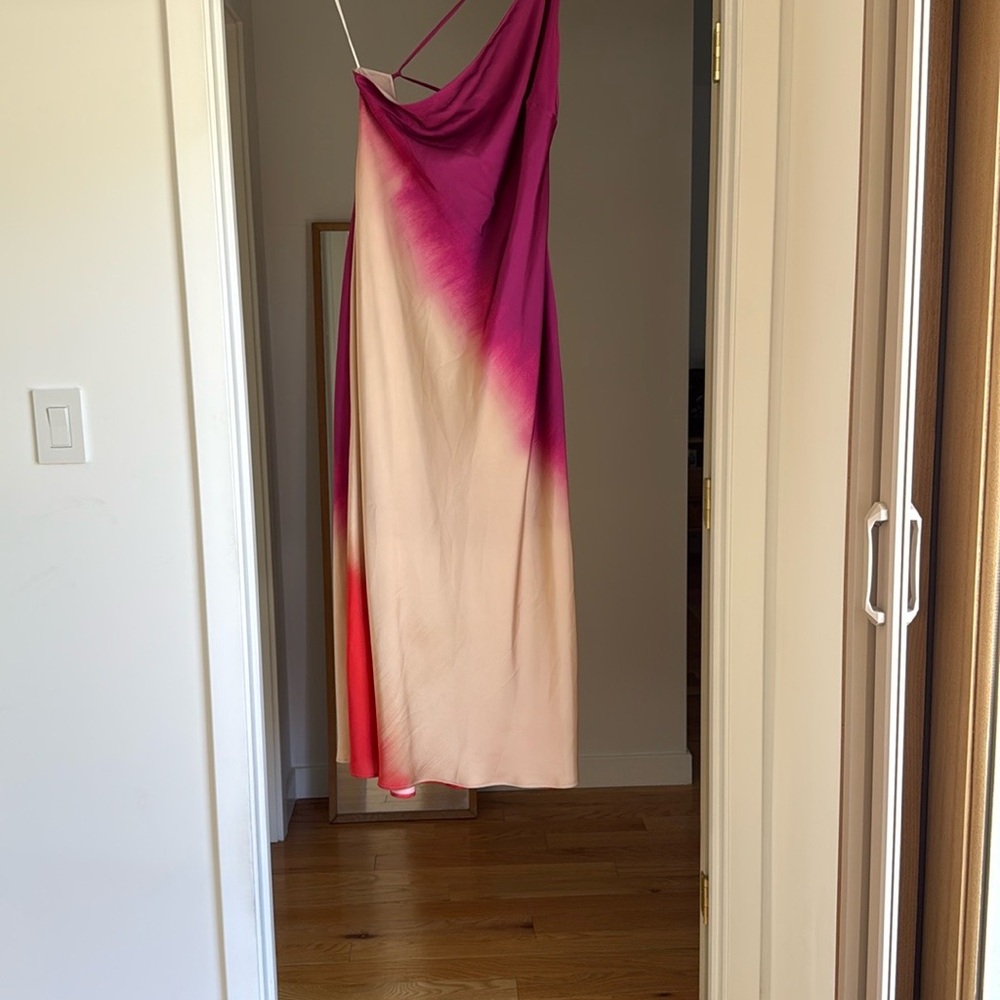 NWT Zara Asymmetrical Satin Dress in Pink Red and Cream Ombre
